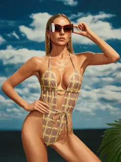 Berit Halterneck Printed One Piece Swimsuit
