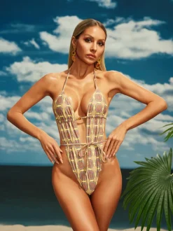 Berit Halterneck Printed One Piece Swimsuit