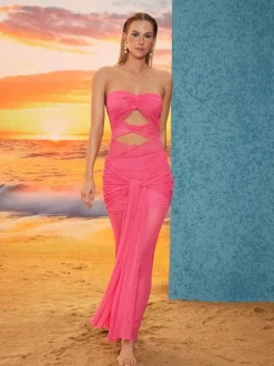 Bertalan Strapless Cutout Mesh Dress