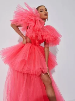 Bibi Plunge Cutout Tulle Dress