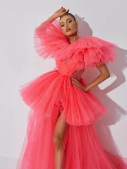 Bibi Plunge Cutout Tulle Dress