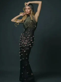 Bina Turtleneck Embellished Maxi Dress
