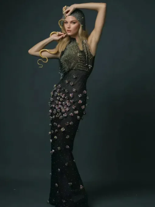 Bina Turtleneck Embellished Maxi Dress