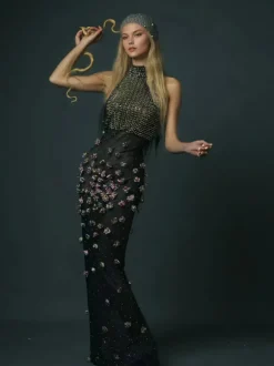 Bina Turtleneck Embellished Maxi Dress