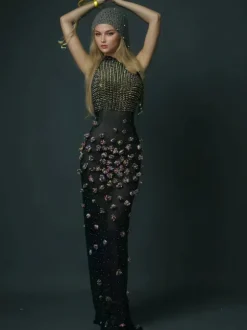 Bina Turtleneck Embellished Maxi Dress