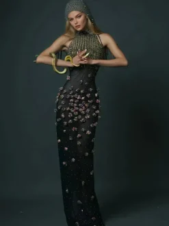 Bina Turtleneck Embellished Maxi Dress