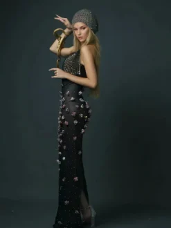 Bina Turtleneck Embellished Maxi Dress