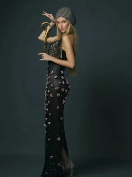 Bina Turtleneck Embellished Maxi Dress
