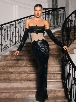 Binnie Off Shoulder Sequin Maxi Dress