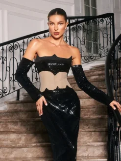 Binnie Off Shoulder Sequin Maxi Dress