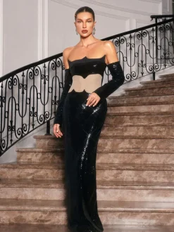 Binnie Off Shoulder Sequin Maxi Dress