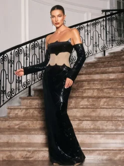 Binnie Off Shoulder Sequin Maxi Dress