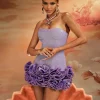 Birtin Strapless Flower Mini Dress In Purple