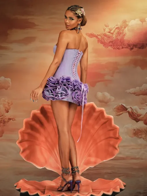 Birtin Strapless Flower Mini Dress In Purple