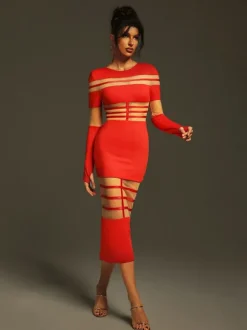 Bitzer Long Sleeve Bandage Midi Dress