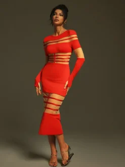 Bitzer Long Sleeve Bandage Midi Dress
