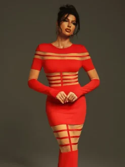Bitzer Long Sleeve Bandage Midi Dress