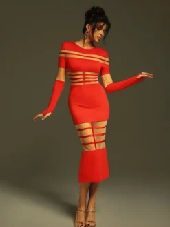 Bitzer Long Sleeve Bandage Midi Dress