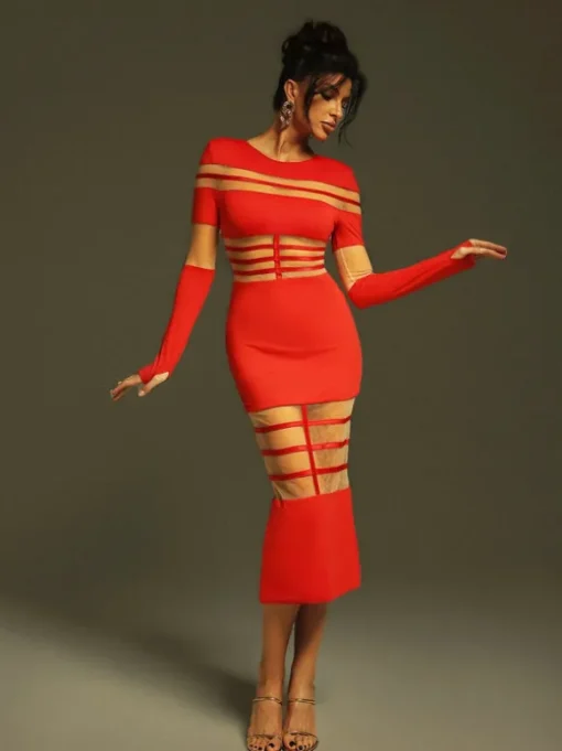 Bitzer Long Sleeve Bandage Midi Dress