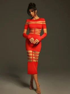 Bitzer Long Sleeve Bandage Midi Dress