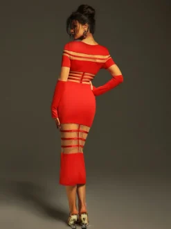 Bitzer Long Sleeve Bandage Midi Dress