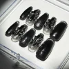 Black Cat Eye Crystal Handmade Press On Nails