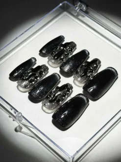 Black Cat Eye Crystal Handmade Press On Nails