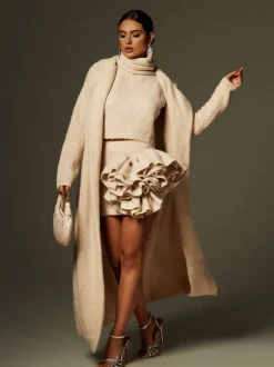 Blamey Ruched Flower Knitted Skirt Set