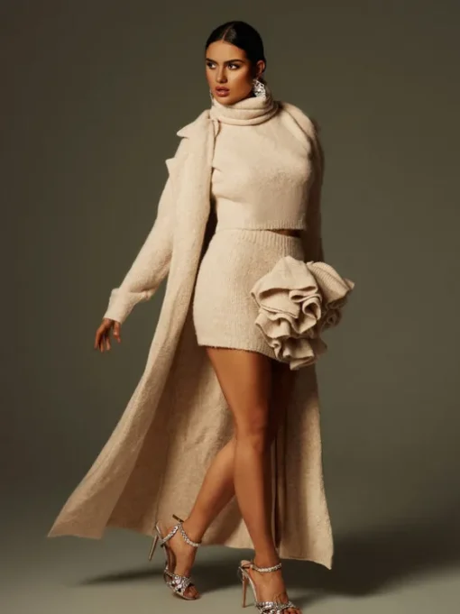 Blamey Ruched Flower Knitted Skirt Set