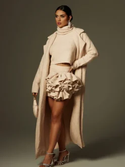 Blamey Ruched Flower Knitted Skirt Set