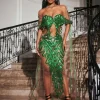 Blondene Cutout Sequin Embellished Maxi Dress