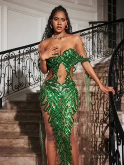 Blondene Cutout Sequin Embellished Maxi Dress