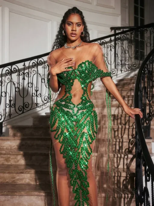 Blondene Cutout Sequin Embellished Maxi Dress