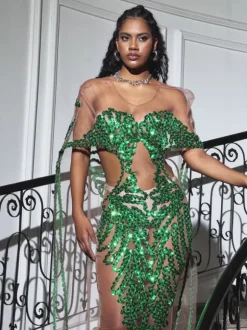 Blondene Cutout Sequin Embellished Maxi Dress