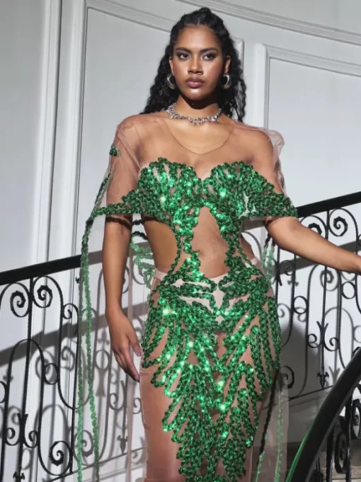 Blondene Cutout Sequin Embellished Maxi Dress