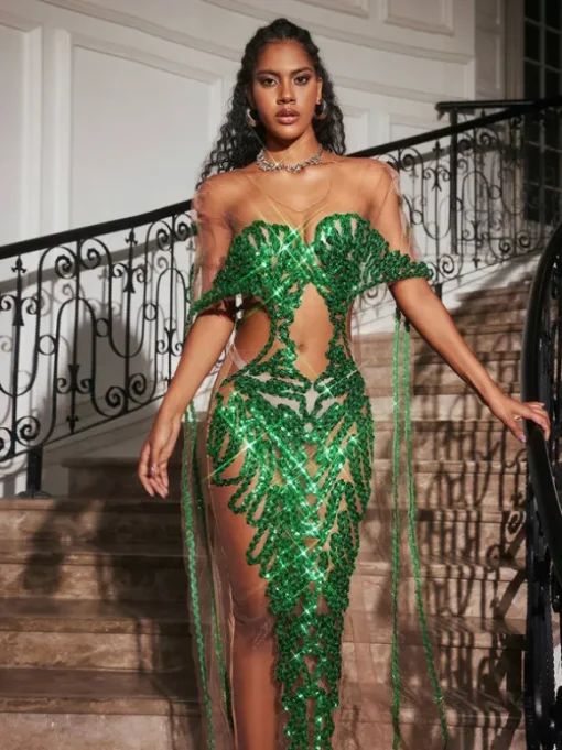 Blondene Cutout Sequin Embellished Maxi Dress