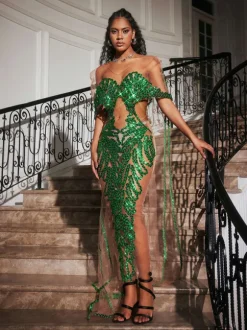 Blondene Cutout Sequin Embellished Maxi Dress