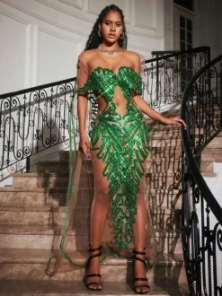 Blondene Cutout Sequin Embellished Maxi Dress