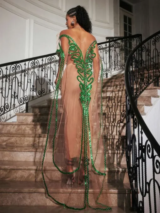 Blondene Cutout Sequin Embellished Maxi Dress