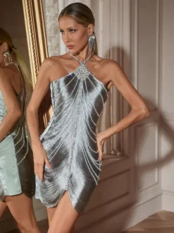 Bluma Halterneck Beaded Fringe Mini Dress