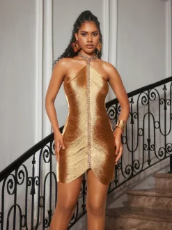Bluma Halterneck Crystal Fringe Mini Dress