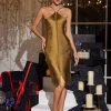 Bluma Halterneck Fringe Midi Dress In Gold