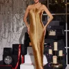 Bluma Halterneck Fringe Maxi Dress In Bronze