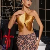Bluma Halterneck Fringe Top In Gold
