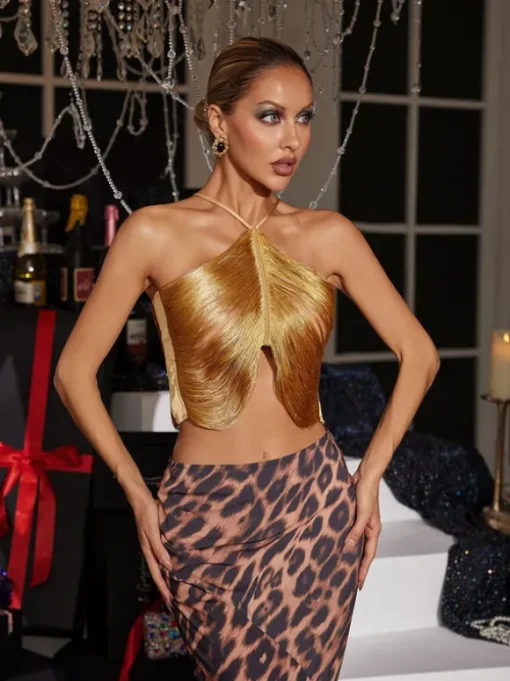 Bluma Halterneck Fringe Top In Gold
