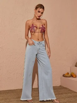 Bodie Cutout Denim Pants In Blue
