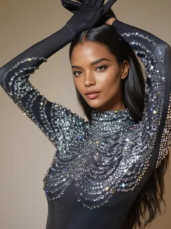 Bolboli Long Sleeve Rhinestone Jumpsuit