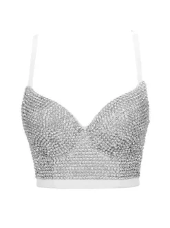 Brianna Crystal Bustier Top In White
