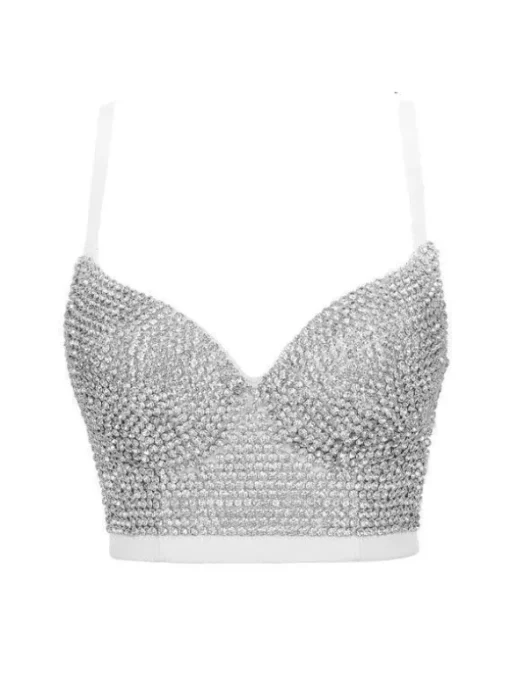 Brianna Crystal Bustier Top In White
