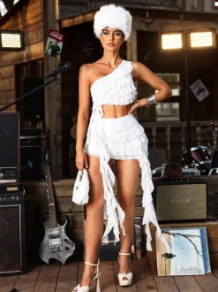 Brinzara Ruffle Draped Skirt In White